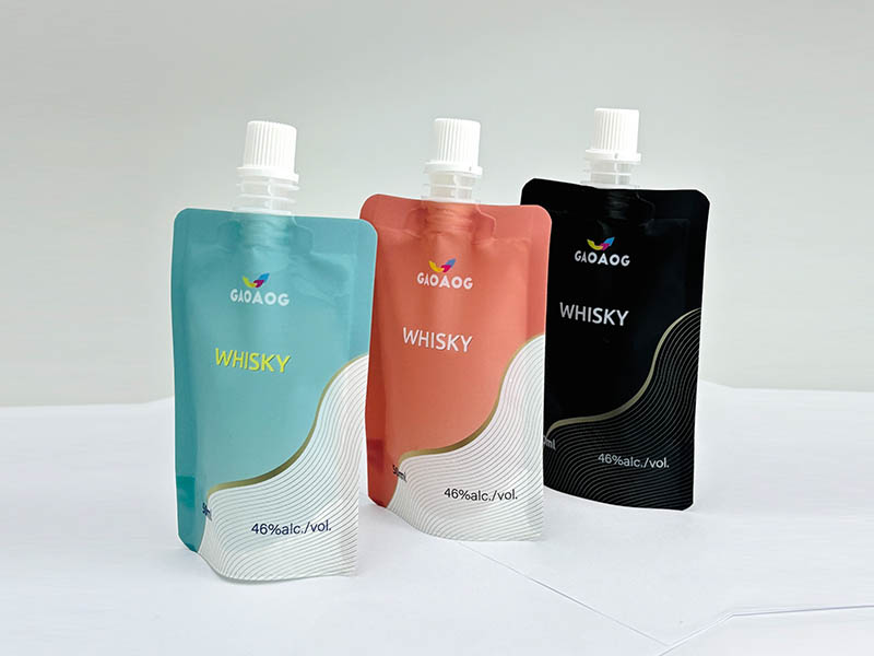 Recyclable mono pe material whisky spout pouch