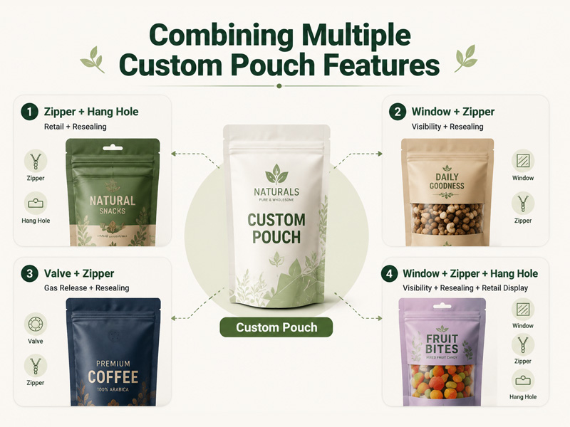combinating multiple custom pouch features
