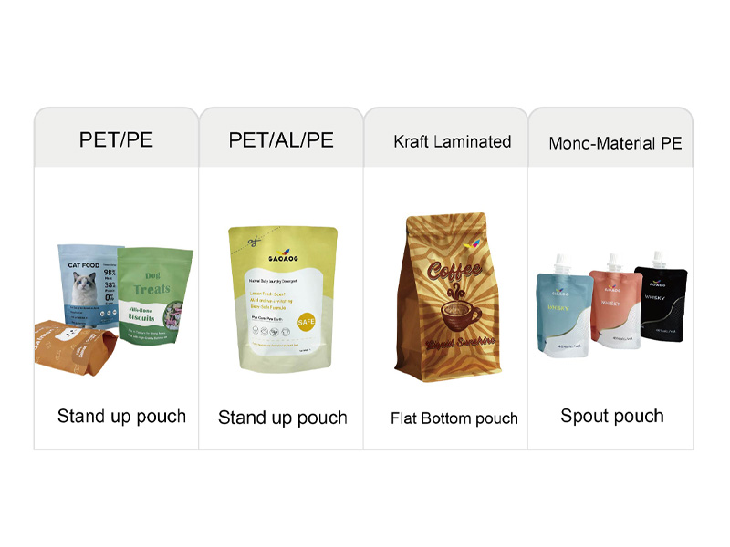 4 Flexible packaging materials and different pouch styles
