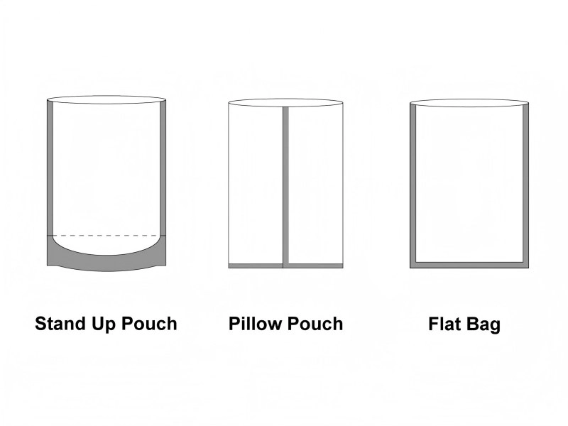 stand up pouch vs pillow pouch vs flat bag simple drawings