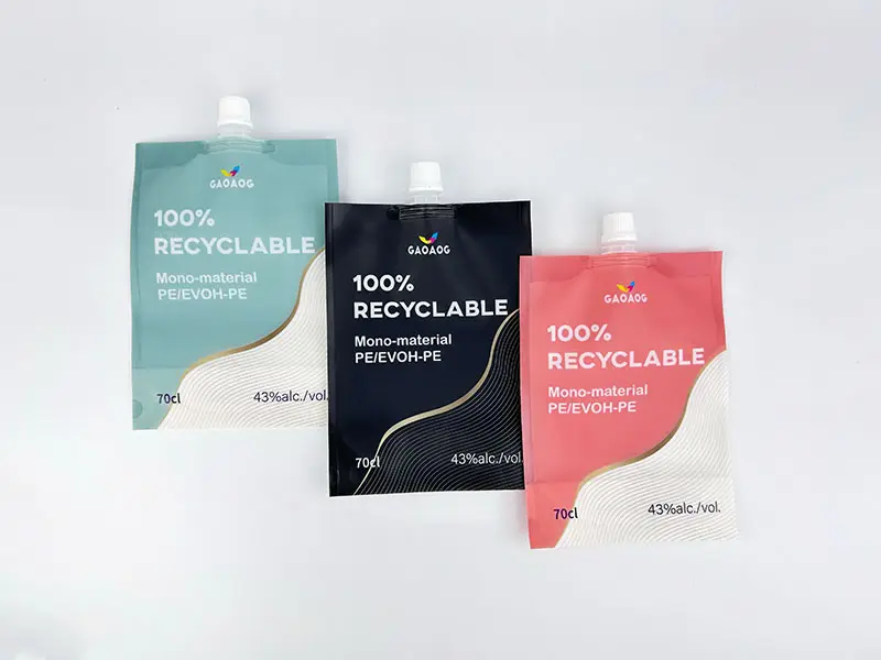 Mono-material alcoholic beverage spouted pouches(PE)