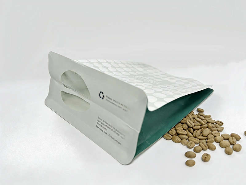 Green coffee beans kraft paper flat bottom coffee bag with window