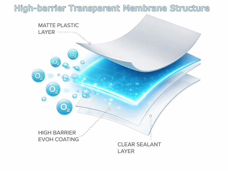 Premium coffee bag with window high barrier materials structure