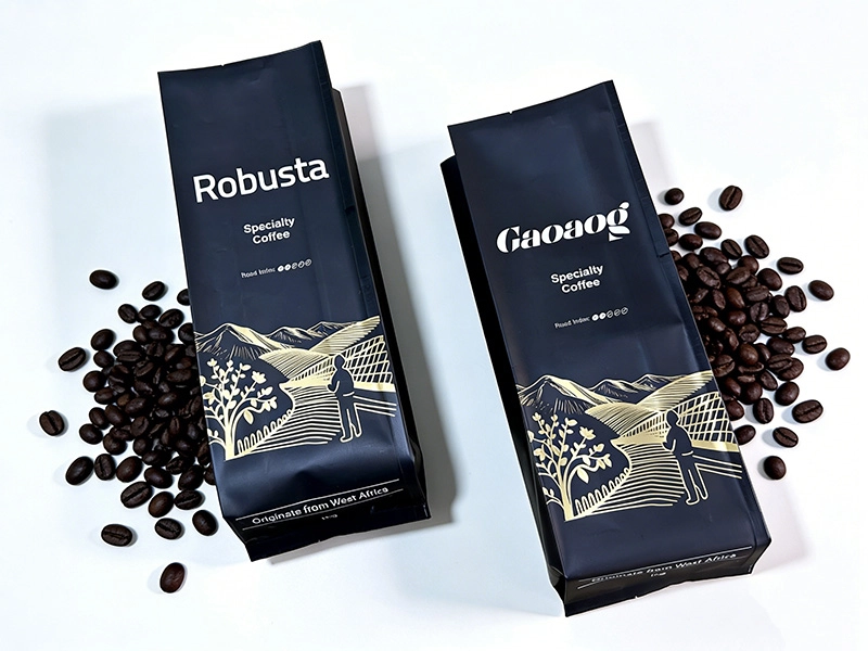 Matte black side gusset coffee bag with valve 1kg for dark-roasted coffee beans