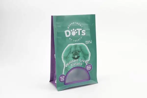 Busta con fondo piatto stampata in digitale da 100 g per cibo per cani